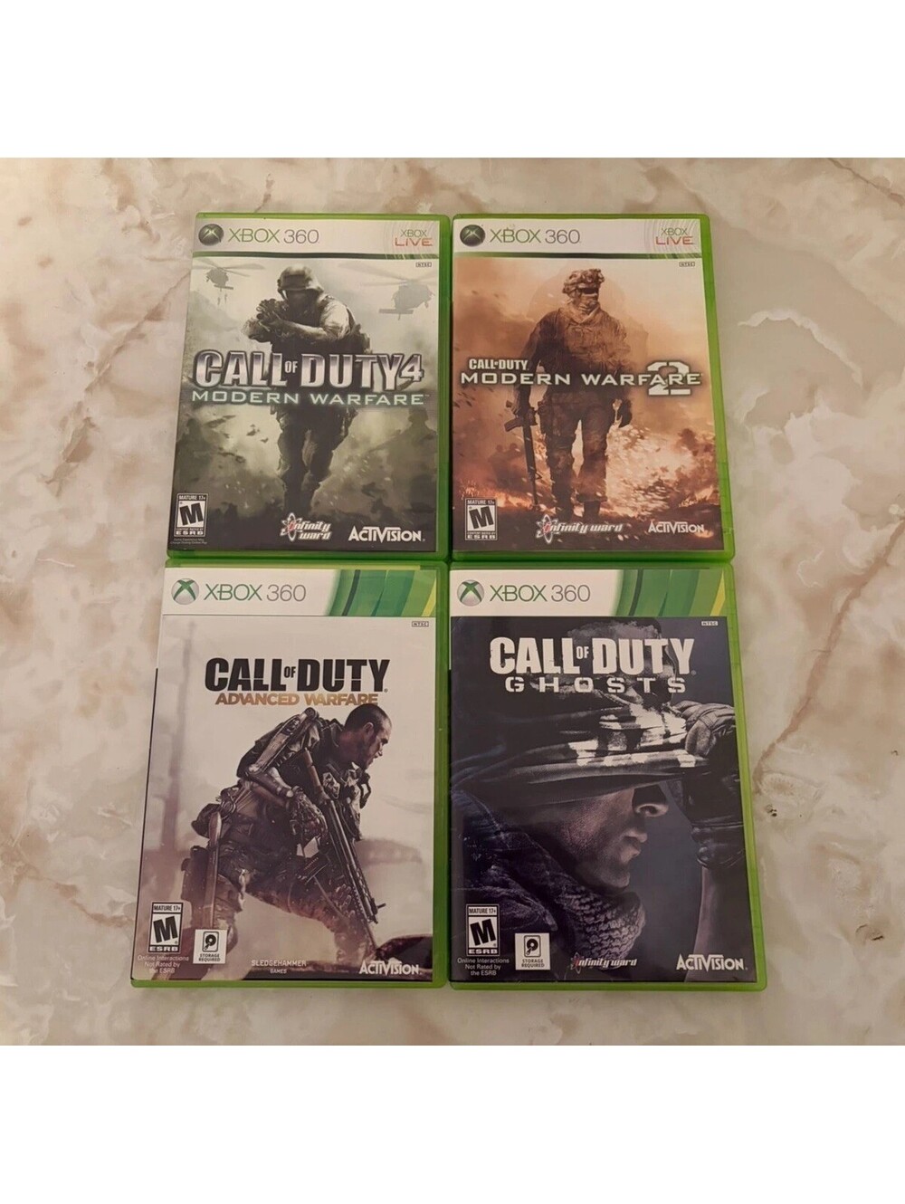 Xbox 360 Call Of Duty Bundle Lot Of 4 Games Modern Warfare 1 & 2 Advanced Ghosts